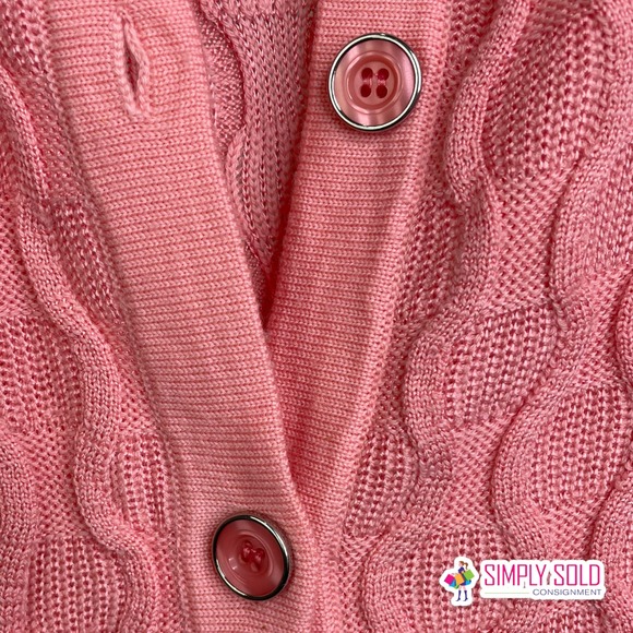 St. John Women's Cardigan Sweater Long Sleeve Button-Up Pink Knit Wool Cable M - Picture 6 of 14